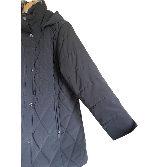 Croft & Barrow 1X Gray Quilted Faux Fur Trim Coat Hood Zip Pockets Soft Warm Coz - Picture 11 of 12